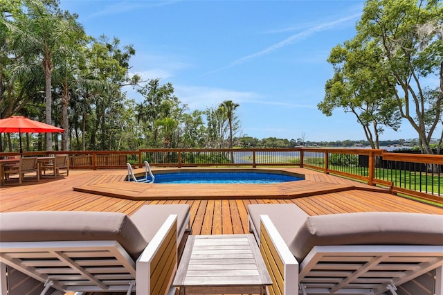 1700 Lake Markham Rd, Sanford, FL 32771 - view of pool with a wooden deck, an outdoor hangout area, and outdoor dining area