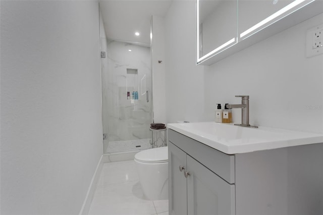1700 Lake Markham Rd, Sanford, FL 32771 - full bathroom with toilet, a marble finish shower, vanity, baseboards, and recessed lighting