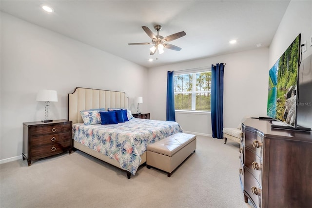 2479 Pine Preserve Ct, Saint Cloud, FL 34771 - bedroom featuring light colored carpet, baseboards, recessed lighting, and a ceiling fan