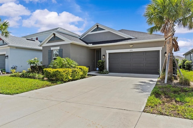 10516 Tranquil Meadow Loop, Riverview, FL 33569 - ranch-style house with an attached garage, stucco siding, concrete driveway, and roof with shingles