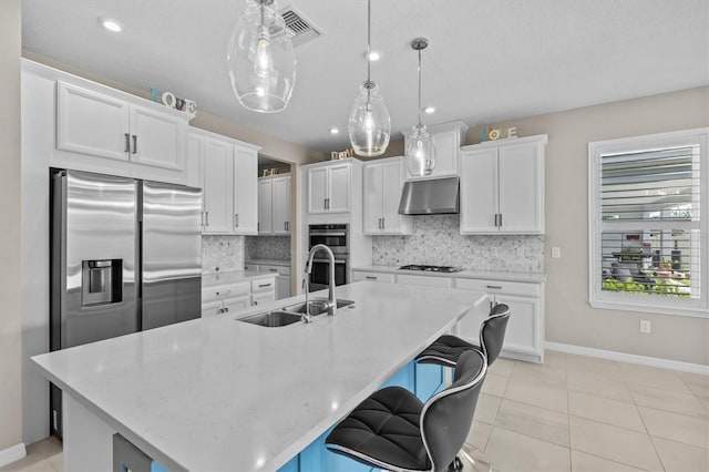 10516 Tranquil Meadow Loop, Riverview, FL 33569 - kitchen with a sink, stainless steel appliances, under cabinet range hood, tasteful backsplash, and recessed lighting