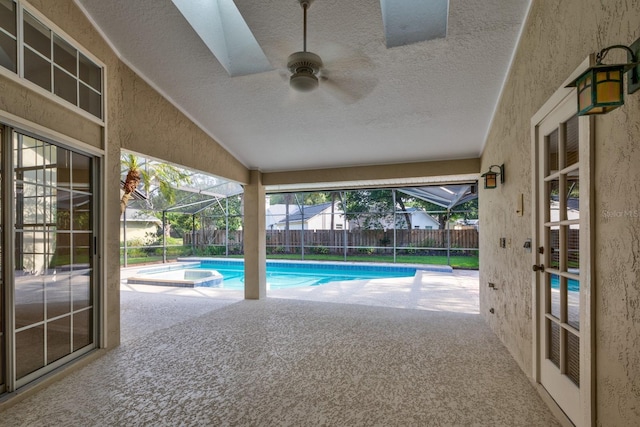 1947 Broadleaf Ct, Windermere, FL 34786 - view of pool with a patio, a pool with connected hot tub, ceiling fan, and glass enclosure