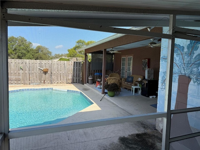 11314 Huggins St, Leesburg, FL 34788 - view of swimming pool featuring a patio area and ceiling fan