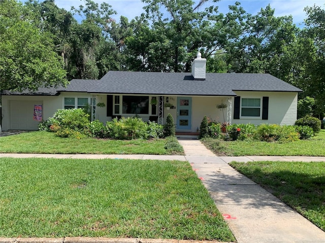 251 Glenridge Way, Winter Park, FL 32789 - ranch-style house featuring a front yard, a chimney, and roof with shingles