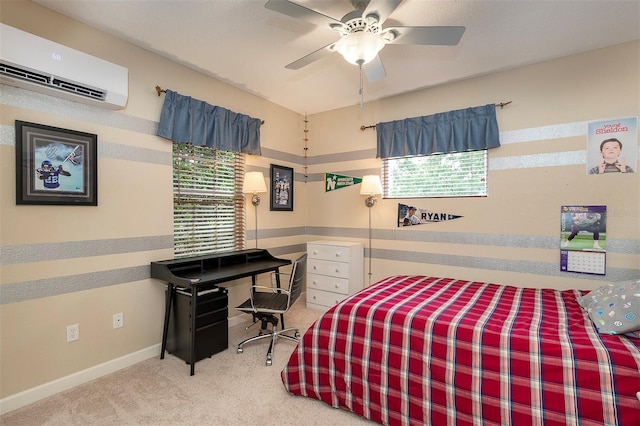 8335 Lake Burden Cir, Windermere, FL 34786 - carpeted bedroom with a wall mounted air conditioner, baseboards, and a ceiling fan