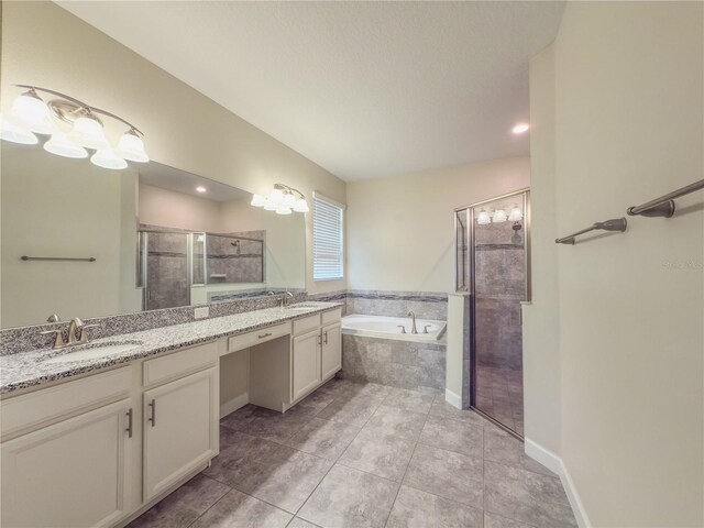 4632 Egg Harbor Dr, Kissimmee, FL 34746 - bathroom featuring a stall shower, double vanity, a garden tub, tile patterned flooring, and recessed lighting