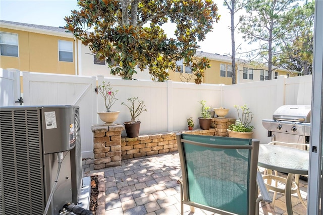 14231 Desert Haven St Unit Ge, Windermere, FL 34786 - fenced backyard featuring a patio, central air condition unit, and outdoor dining area
