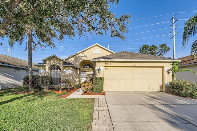 4305 Balmoral Ct, Wesley Chapel, FL 33543 - single story home with stucco siding, driveway, a garage, and a front yard
