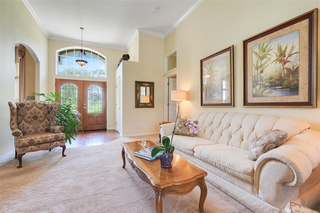 11602 Graces Way, Clermont, FL 34711 - carpeted living room with crown molding and baseboards