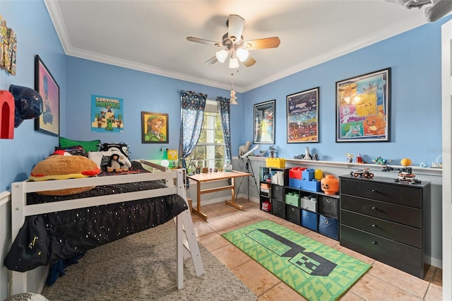 17523 Doris St, Montverde, FL 34756 - tiled bedroom featuring crown molding and a ceiling fan