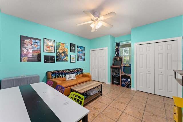17523 Doris St, Montverde, FL 34756 - living area featuring a ceiling fan and light tile patterned flooring