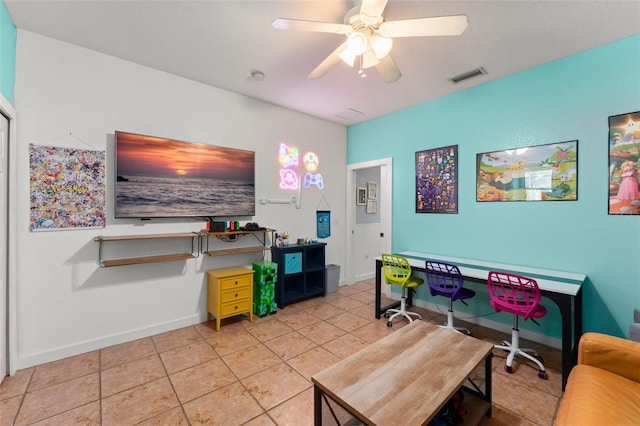 17523 Doris St, Montverde, FL 34756 - tiled living area with ceiling fan and baseboards