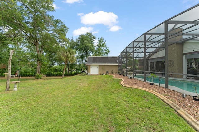 17523 Doris St, Montverde, FL 34756 - view of grassy yard with an outdoor pool and a lanai