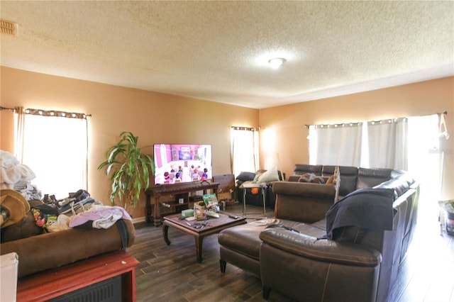 2305 Rio Grande Forest Ln, Kissimmee, FL 34759 - living area with a textured ceiling, plenty of natural light, and dark wood finished floors