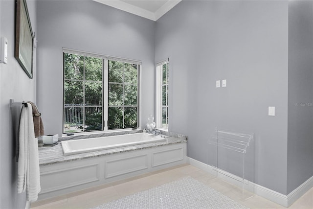 1112 Preserve Point Dr, Winter Park, FL 32789 - full bath featuring a garden tub, crown molding, and tile patterned floors