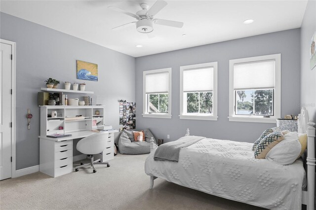 1112 Preserve Point Dr, Winter Park, FL 32789 - bedroom featuring light colored carpet, multiple windows, an office area, ceiling fan, and recessed lighting