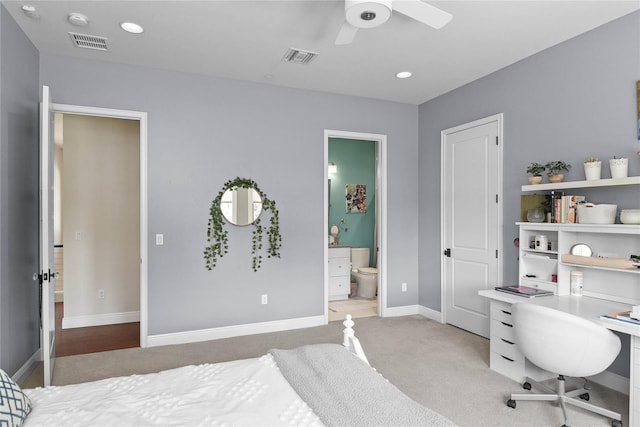 1112 Preserve Point Dr, Winter Park, FL 32789 - bedroom featuring a desk, baseboards, carpet flooring, connected bathroom, and a ceiling fan