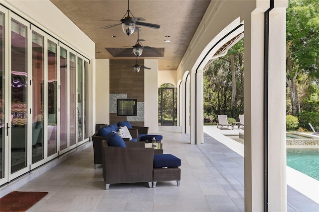 1112 Preserve Point Dr, Winter Park, FL 32789 - view of patio with ceiling fan and a pool with connected hot tub