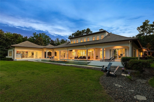 1112 Preserve Point Dr, Winter Park, FL 32789 - rear view of property with a lawn, a patio area, and a chimney