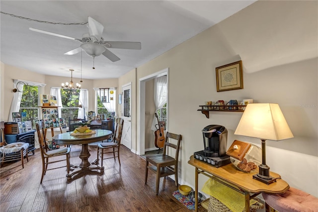 2132 Palm Vista Dr, Apopka, FL 32712 - dining area with plenty of natural light, wood-type flooring, a ceiling fan, and a chandelier