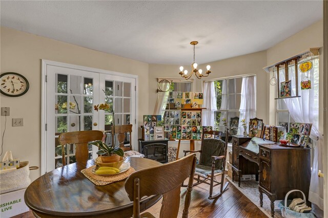 2132 Palm Vista Dr, Apopka, FL 32712 - dining space featuring wood-type flooring, a chandelier, and french doors