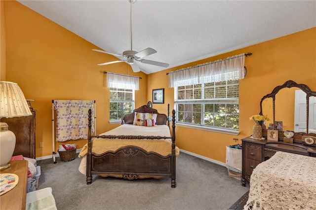 2132 Palm Vista Dr, Apopka, FL 32712 - bedroom featuring carpet flooring, baseboards, lofted ceiling, and a ceiling fan