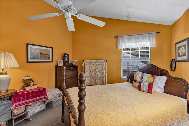 2132 Palm Vista Dr, Apopka, FL 32712 - bedroom with vaulted ceiling, a ceiling fan, and carpet floors