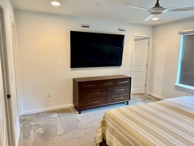 1900 Erudite Way, Winter Park, FL 32792 - bedroom with light carpet, baseboards, recessed lighting, and a ceiling fan