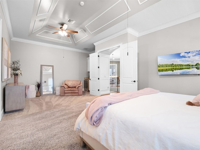 1417 Terralago Pl, Oviedo, FL 32765 - carpeted bedroom with attic access, crown molding, and ceiling fan