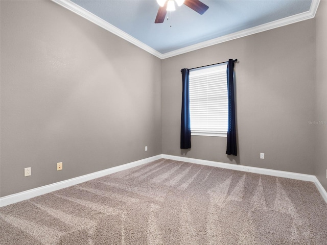 1417 Terralago Pl, Oviedo, FL 32765 - spare room featuring ceiling fan, ornamental molding, carpet floors, and baseboards