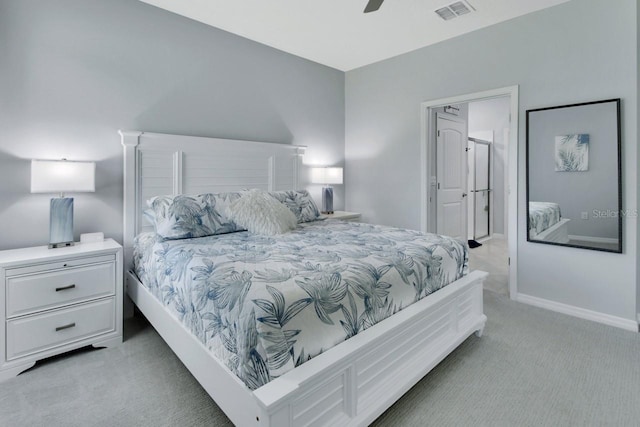 1580 Delphi Way, New Smyrna Beach, FL 32168 - bedroom featuring light carpet, baseboards, a ceiling fan, and connected bathroom
