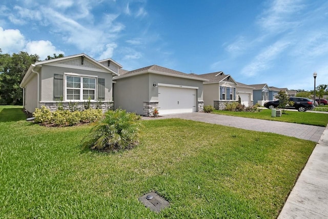 1580 Delphi Way, New Smyrna Beach, FL 32168 - ranch-style home featuring driveway, stucco siding, a garage, and a front yard
