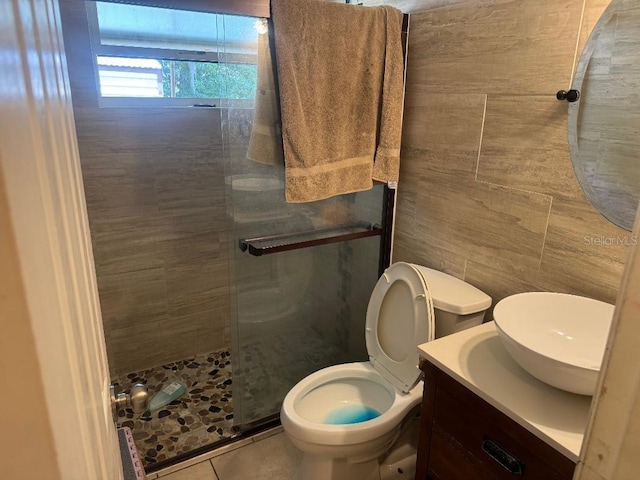 625 E Jackson Ave, Mount Dora, FL 32757 - bathroom featuring a shower stall, vanity, toilet, and tile patterned floors