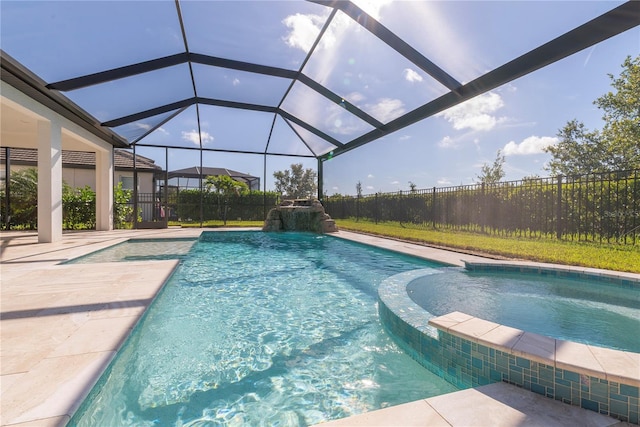 4861 Antrim Dr, Sarasota, FL 34240 - view of swimming pool with a pool with connected hot tub and glass enclosure