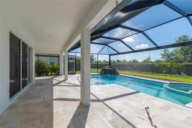 4861 Antrim Dr, Sarasota, FL 34240 - view of pool featuring a pool with connected hot tub, a patio area, and glass enclosure