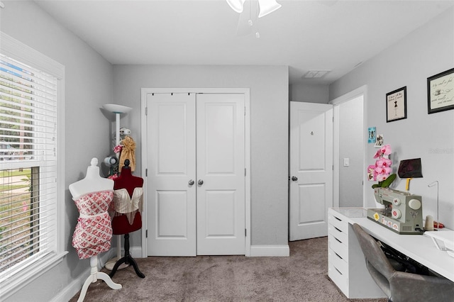 122 Seville Rd, Auburndale, FL 33823 - office area featuring light colored carpet, baseboards, and a ceiling fan