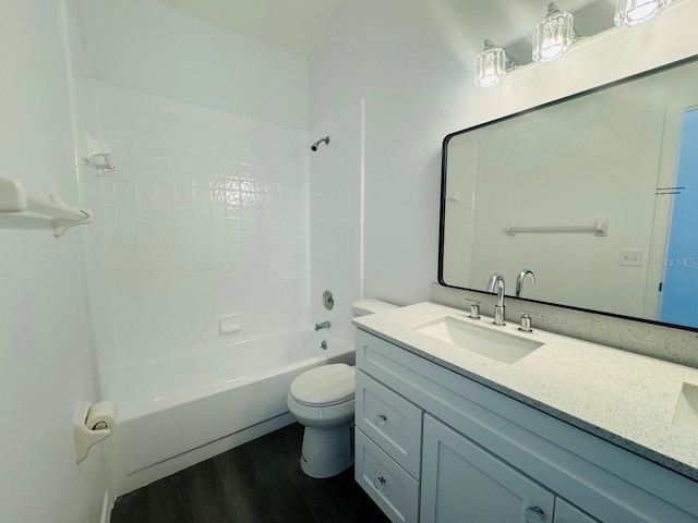 215 Hollowbrook Cir, Daytona Beach, FL 32114 - bathroom with vanity, wood finished floors, toilet, and washtub / shower combination