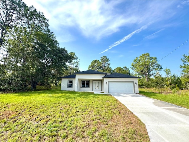 2382 W Paragon Ln, Citrus Springs, FL 34434 - view of front of property featuring stucco siding, an attached garage, driveway, and a front lawn