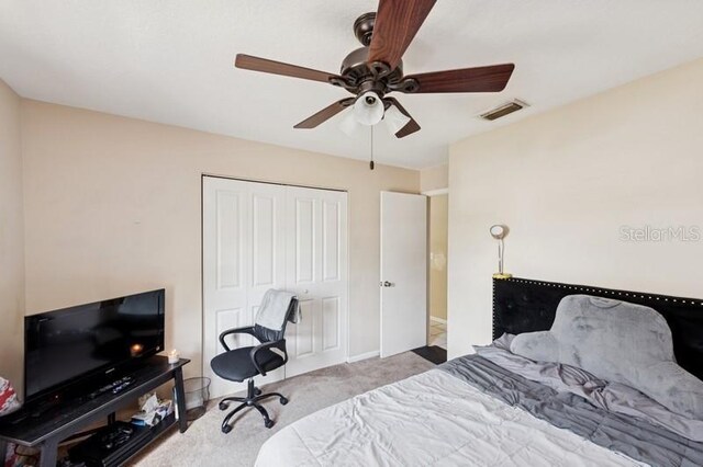 2822 Fulford St, Deltona, FL 32738 - bedroom featuring carpet, a closet, and ceiling fan