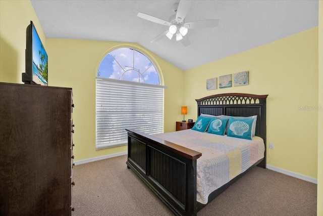 2627 Autumn Creek Cir, Kissimmee, FL 34747 - bedroom featuring vaulted ceiling, carpet, baseboards, and a ceiling fan