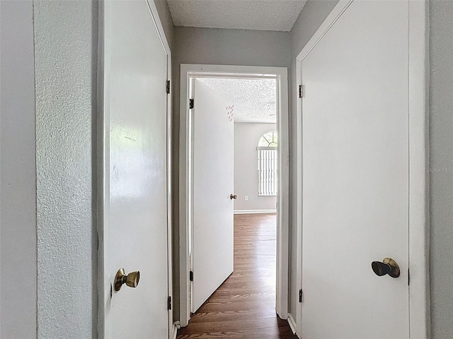 7337 Cone Shell Dr, Spring Hill, FL 34607 - corridor featuring a textured ceiling and dark wood-style flooring