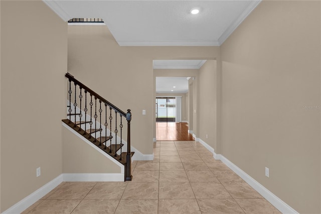 8348 Vivaro Isle Way, Windermere, FL 34786 - tiled entryway with ornamental molding, stairway, and baseboards