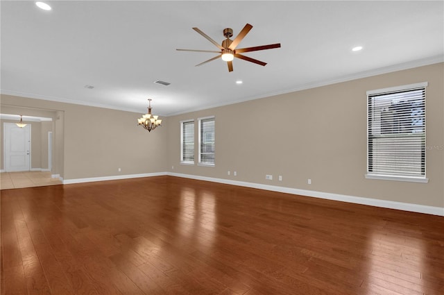 8348 Vivaro Isle Way, Windermere, FL 34786 - spare room featuring ceiling fan, light wood-style floors, a chandelier, baseboards, and ornamental molding