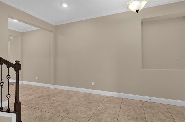 8348 Vivaro Isle Way, Windermere, FL 34786 - unfurnished room featuring crown molding, light tile patterned flooring, stairs, baseboards, and recessed lighting