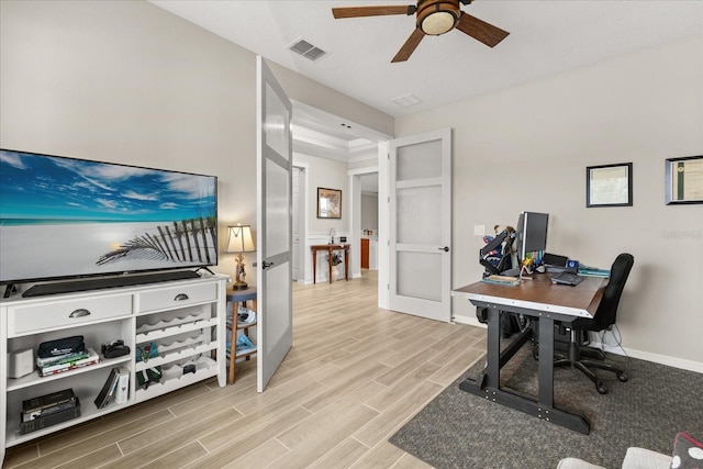 9846 SW 106th Ct, Ocala, F, Ocala, FL 34481 - office featuring light wood-type flooring, french doors, and a ceiling fan