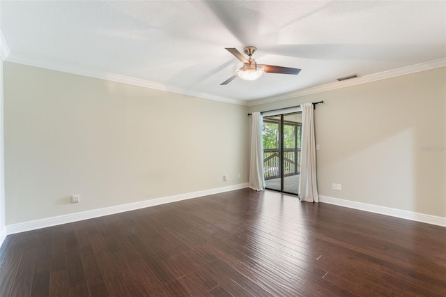 120 E Greentree Ln, Lake Mary, FL 32746 - spare room with a ceiling fan, baseboards, ornamental molding, and dark wood-style floors