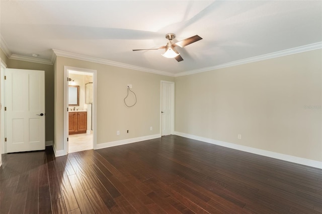 120 E Greentree Ln, Lake Mary, FL 32746 - empty room featuring ceiling fan, dark wood finished floors, ornamental molding, and baseboards