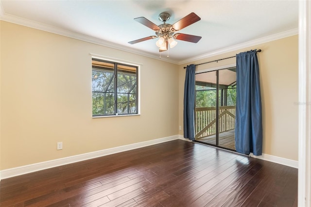 120 E Greentree Ln, Lake Mary, FL 32746 - empty room featuring baseboards, dark wood-type flooring, crown molding, and ceiling fan