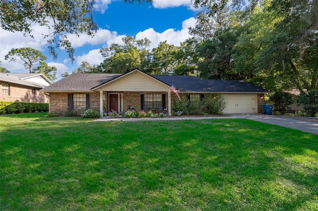493 Princewood Dr, Deland, FL 32724 - ranch-style house with brick siding, a front lawn, concrete driveway, and an attached garage