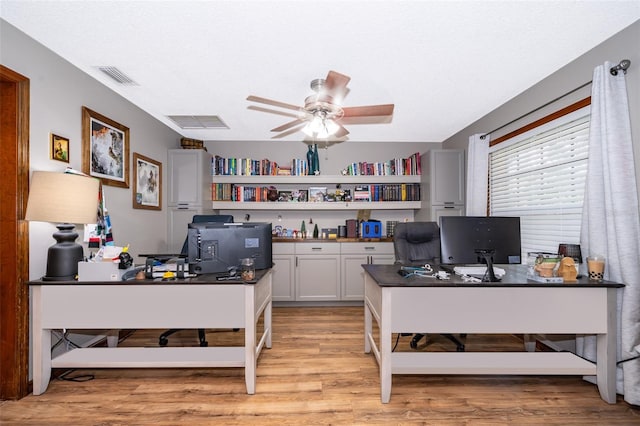 493 Princewood Dr, Deland, FL 32724 - office with ceiling fan, light wood finished floors, and a textured ceiling